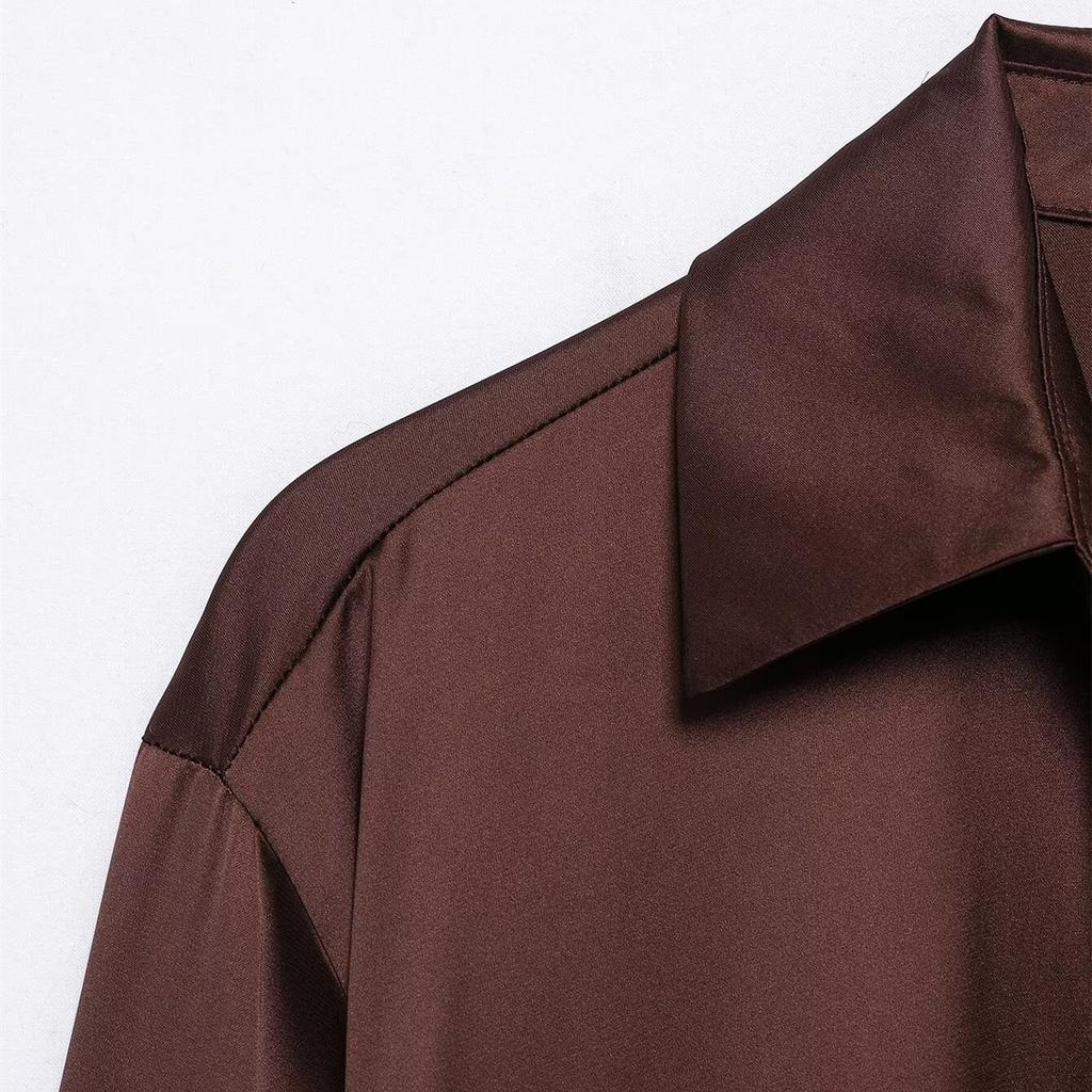 2025 Spring Women's Elegant Silk Satin Lapel Shirt - Casual, Loose Fit