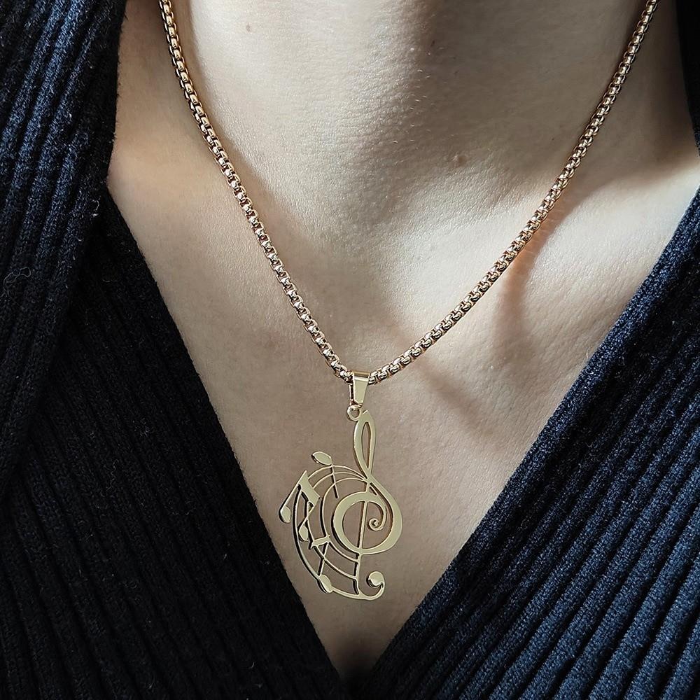Lightweight Treble Clef Necklace Hollow Design Musical Note Charm Pendant Jewelry  Music Lovers