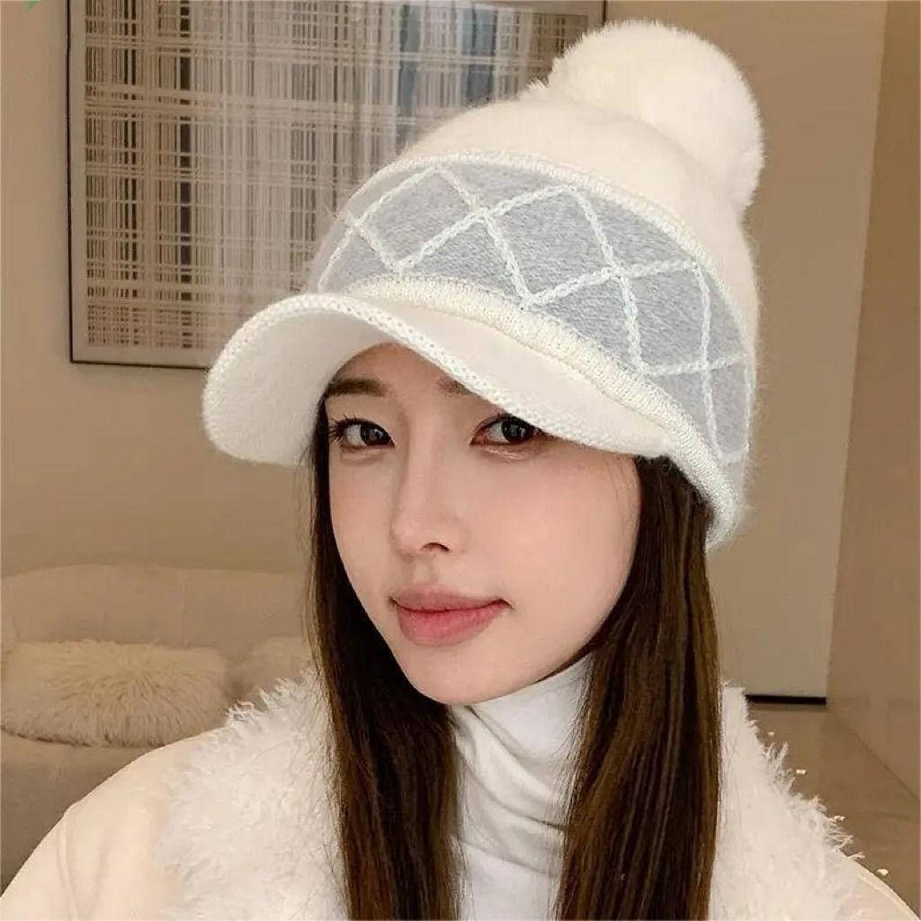 Women's Hats Are Cold-proof, New Winter Velvet Cycling Warm Wool Hats, Peaked Hats, Thickened Ear Protectors, Knitted.