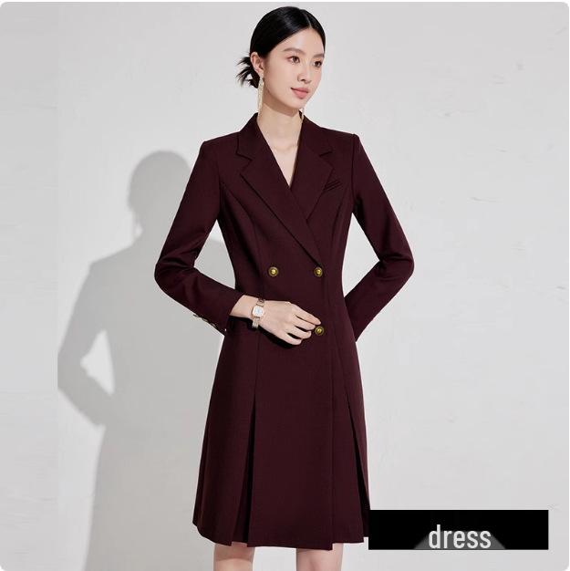 Ancola Women's Red Double-Breasted Midi Dress - Autumn 2025 Fashion for Elegant Commutes