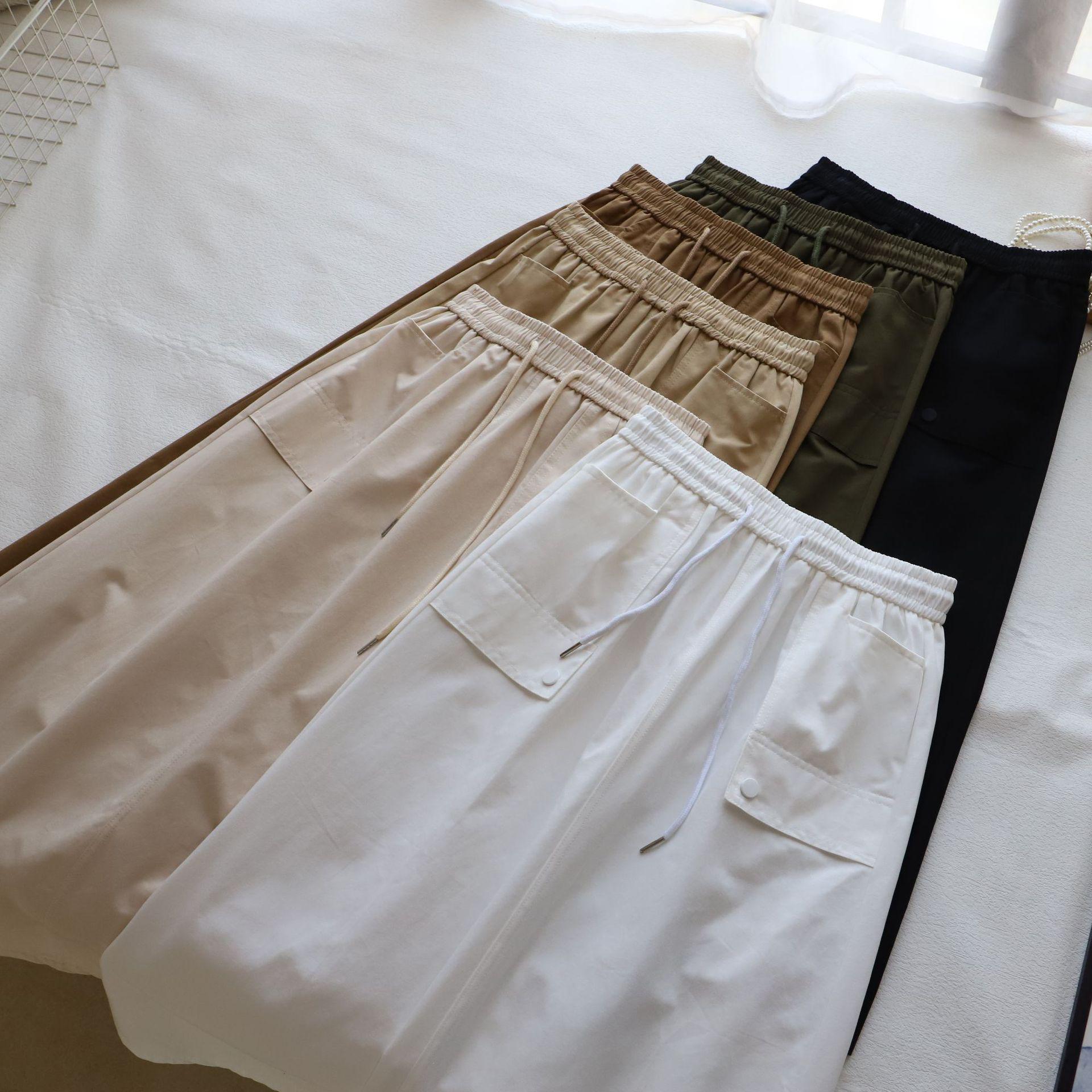 

Korean Style Elastic Waist Pocket Midi Skirt, 2025 Spring/Summer Collection Women s Workwear One Size білий