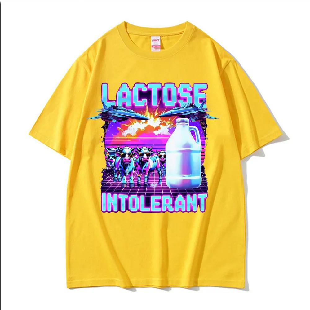 Lactose Intolerant Meme Graphic TShirt Retro Milk 90s Funny Humor T Shirts Unisex Women Casual Cotton Oversized T Shirt Streetwear