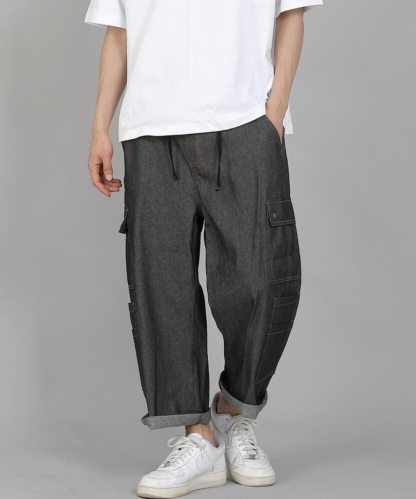 Seinteukeulu Double Cargo Cropped Pants Dcp-382 Denim Gray Black