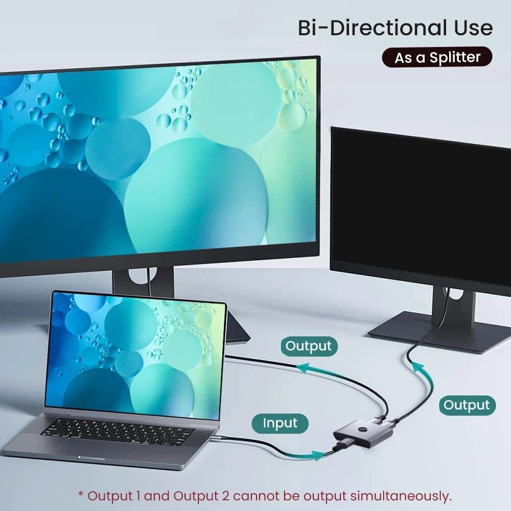 Commutateur/Répartiteur HDMI 2.1 Bidirectionnel 8K 2 entrées 1 sortie Ultra HD 4K@120Hz 8K@60Hz 48Gbps Hub HDMI en Aluminium pour PS5 Xbox