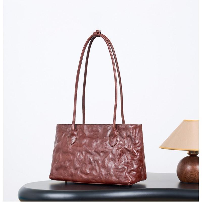 Women's Handbag Large Capacity Genuine Leather Tote Bag Retro Shoulder Tree Cream Vegetable Tanned Cowhide