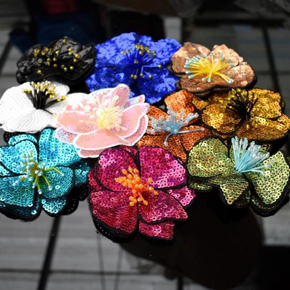 Colorful Sequins Flower Applique Handmade Beads Repair Hole Applique Clothing Decoration