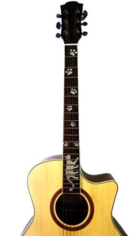 XP Design Guitar Bass Ukulele Cat Paw Inlay Sticker Fingerboard Musical Instrument Reflective Sticker Cat Paw (Silver Design)