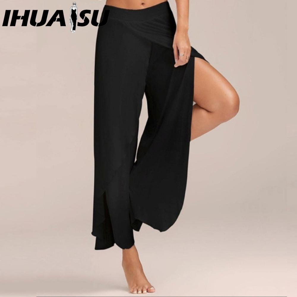 

IHUASU 10 цветов Женские брюки палаццо бохо с широкими штанинами, шифоновая юбка, расклешенные брюки для йоги, больших размеров XXXXXL чёрный