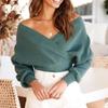 V-neck Pullover Women Sweater Loose Sweater Fashion Casual Autumn And Winter Long-sleeve Off Shoulder Solid Shirt Elegant 28468