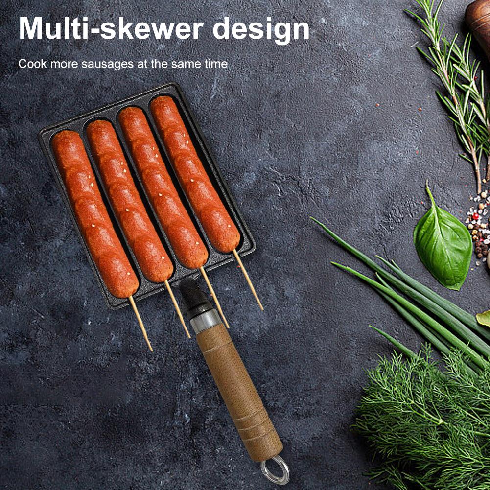 Premium Gjutjärn Förinbränd Korvkokgryta med Trähandtag Idealisk för Grillning och Bakning av Hot Dogs