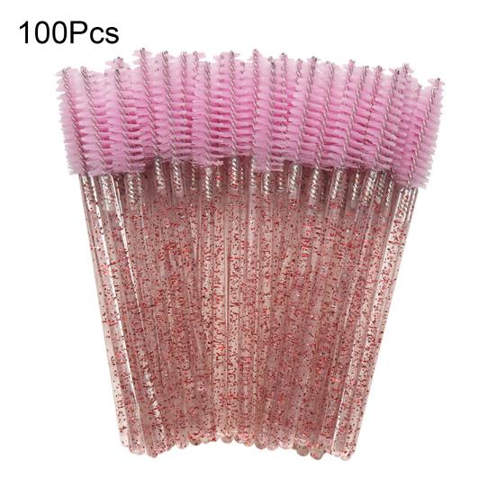 100Pcs/Bottle Disposable Mascara Wand Eyelash Brush Faux Crystal Eyebrow Spoolies Brush Portable Lash Makeup Applicator Brush Tools