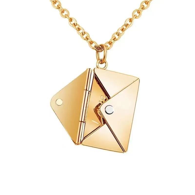 Love Letter Envelope Pendant Couple Necklace - European & American Style, Titanium Steel, Creative Design