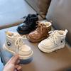 Boys' Stylish Work Boots, Winter Children's Short Boots, Vintage Girls' & Baby Fashion Martin Boots, Thick Fleece-Lined Boots.