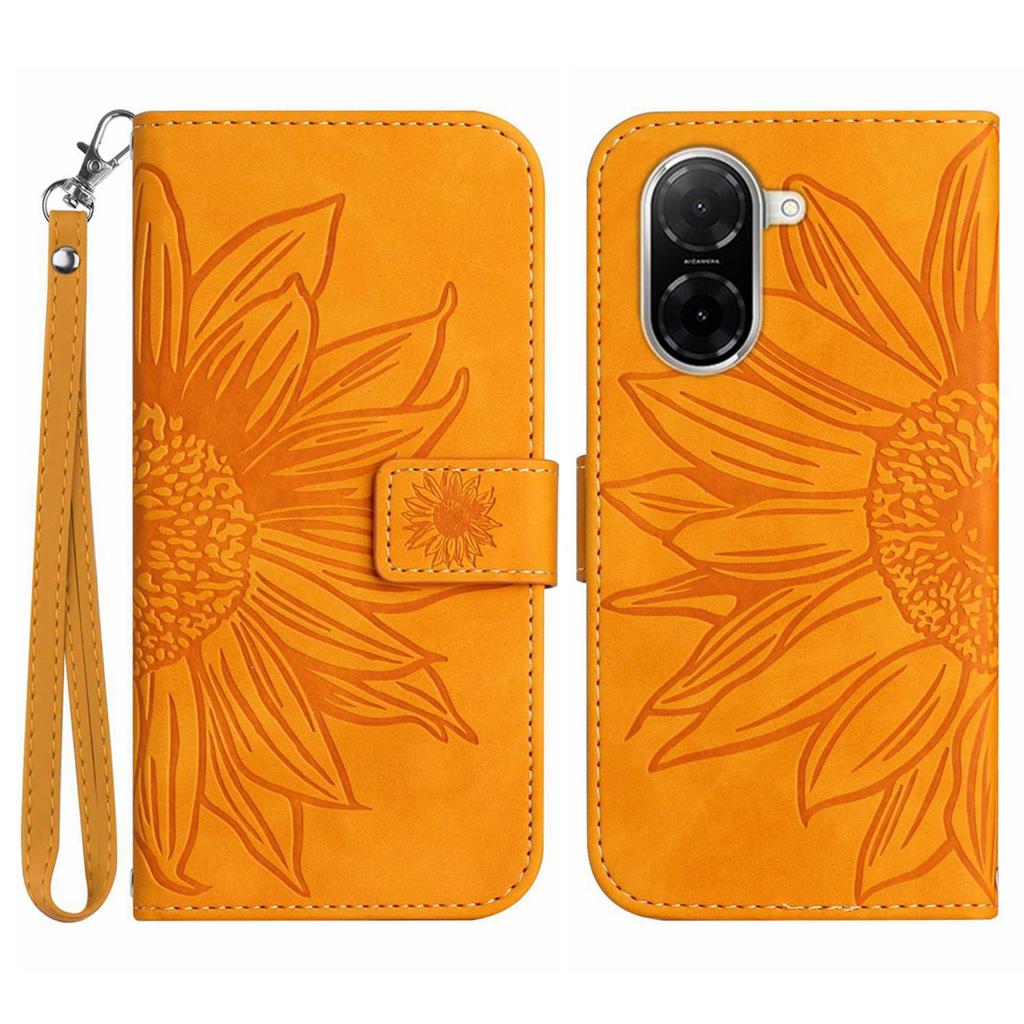 For Xiaomi Redmi A5 4G (171.7mm)/Poco C71 4G Case Sunflower Imprint Leather Wallet Phone Cover with Wrist Strap
