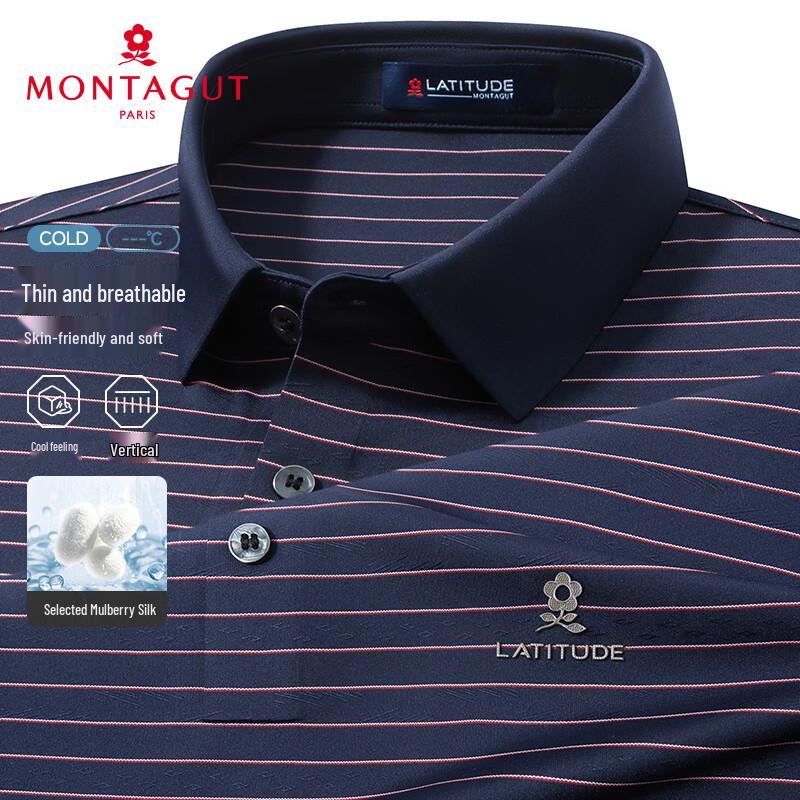 MONTAGUT Men s Silk Blend Striped Polo Shirt 50