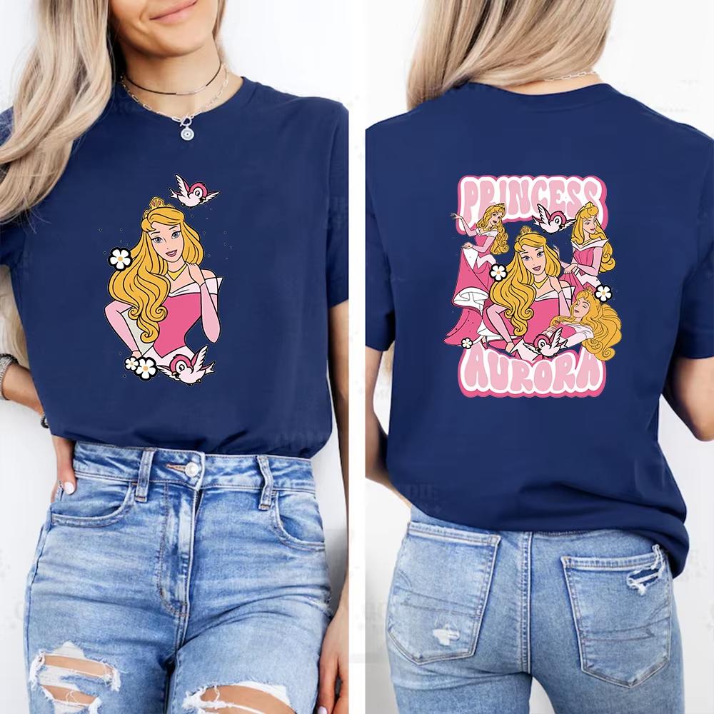 New Womens Princess Aurora Tshirt Cute Sleeping Beauty Pattern Casual Comfortable Shirt Top Women Cotton Soft and Breathable S