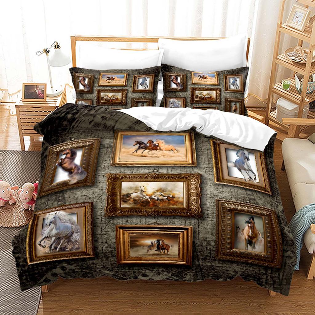 3D Horse Bedding Set Animal Duvet Cover Pillowcase 2/3pcs Birthday Gift AU210 * 240 Full Size Quick Drying Soft and Minimalist Style Home Textile