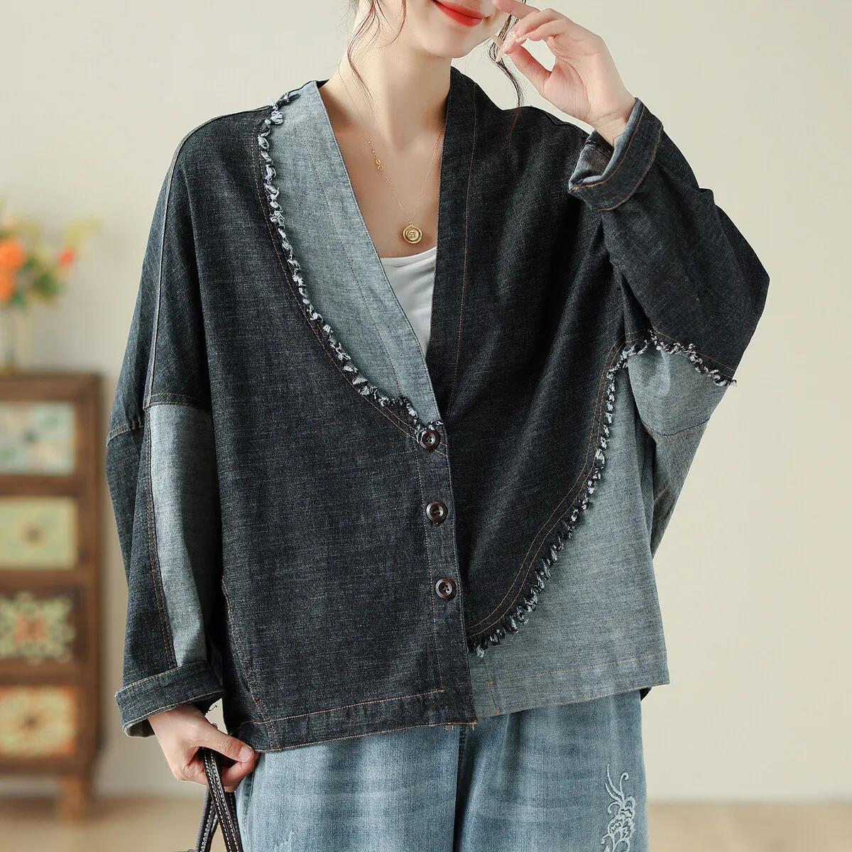 

Women s Vintage Long Sleeve Denim Cardigan - Spring Designed Denim Jacket Style Coat XXL
