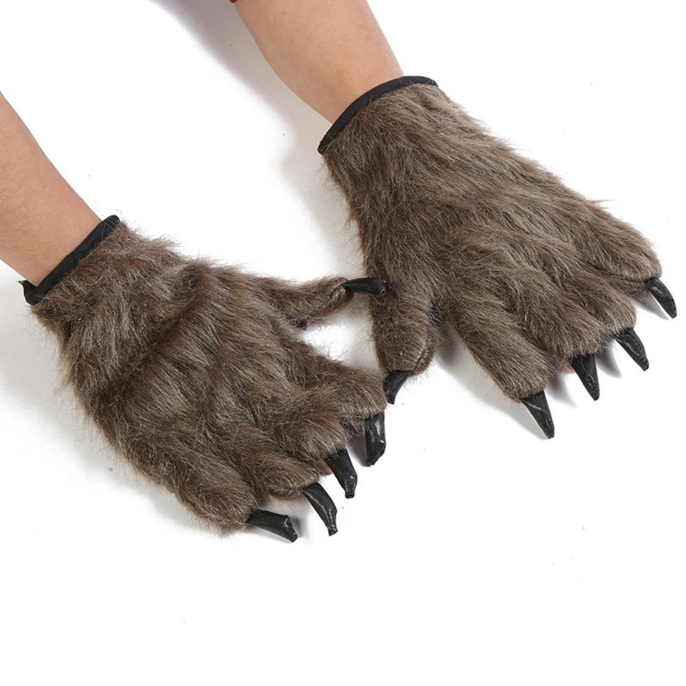 1 Pair Fluffy Werewolf Paws Mitten Fingerless Gorilla Gloves Halloween Wolf Gloves  Costumes