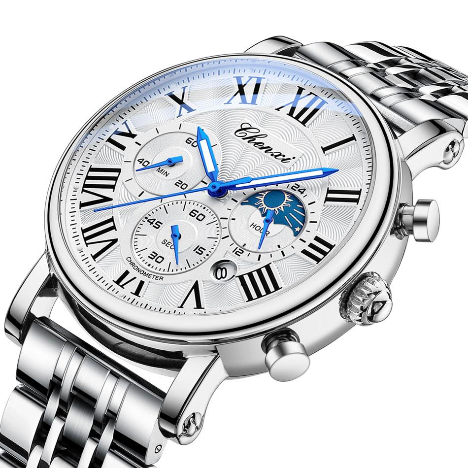 Business Gold Quartz Watches For Men Chronograph Calendar Man Watch Fashion Moon Phase Waterproof Men's Wristwatches