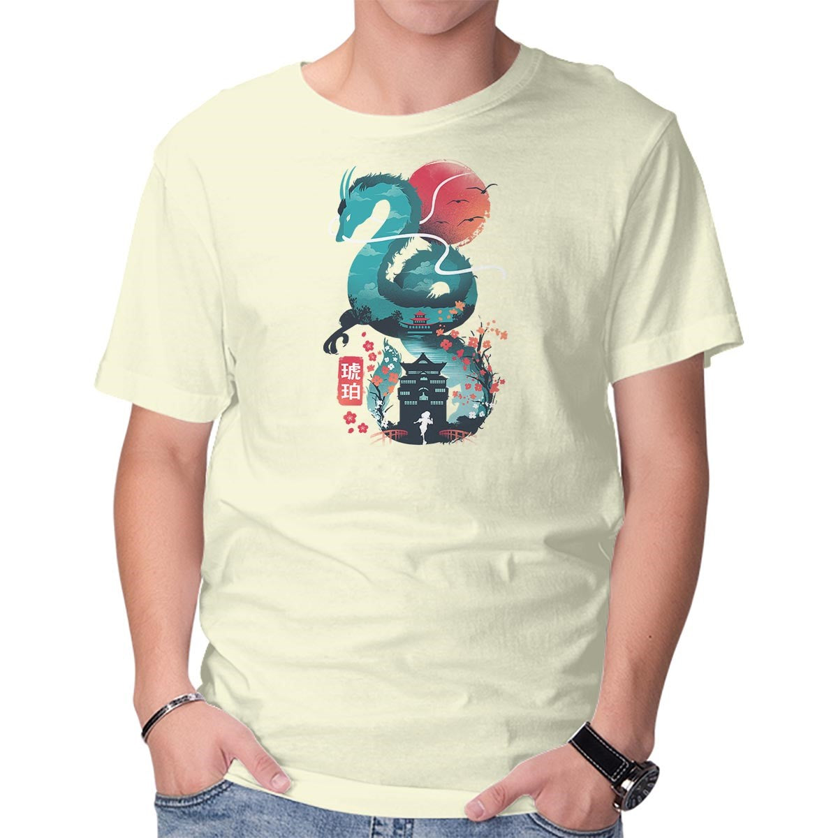 Unisex Crew Neck T-Shirt UKIYO E DRAGON Graphic Short Sleeve Casual Tee XXL