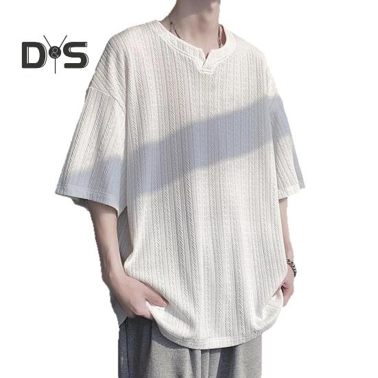 Męski T-shirt Mały Dekolt V Krótki Rękaw Tekstura Skręcana Koszulka Jednolity Kolor Luźny Krój Jedwab Lodowy Codzienne Topy