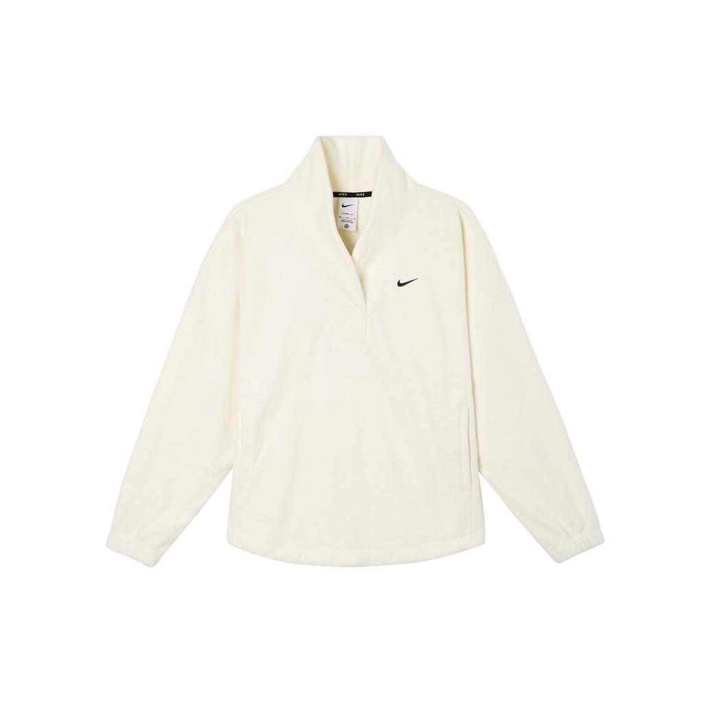 Nike Therma-FIT One Loose V-Neck Fleece Sweatshirt Women Tops Light-Ivory FB5643-110