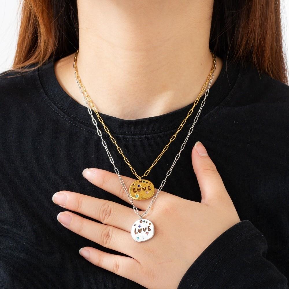 Stainless Steel Guardian Pendant Necklace Irregular Circular Pendant Necklace  For Grandma