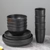 Black Wheat Straw 16PC Dinnerware Set: Plates, Bowls, Cups, Cutlery
