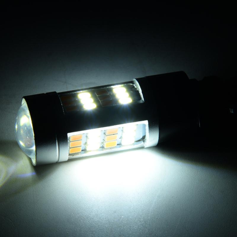 2Pcs Error Free White Amber 3157 LED Switchback DRL Turn Signal Parking Light Bulbs DC 12V