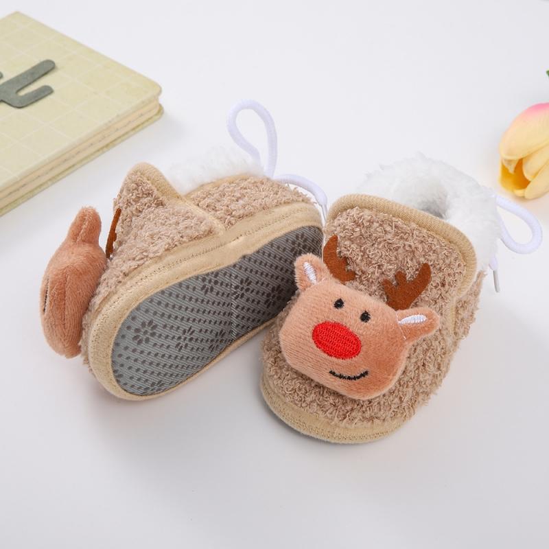 Jul Spädbarn Baby Första Gåskor Vinter Tjock Varm Nyfödd Skor För Flickor Pojkar Mjuka Söta Småbarnsskor 0-18 Månader Jultomten