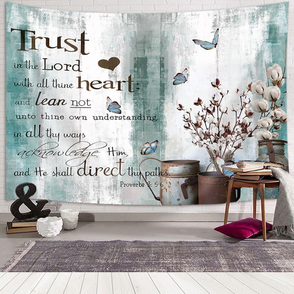 Viajar Bible Verse Tapestry, Verse Scripture Quotes on Teal Purple Marble Wall Hanging, Inspirational Abstract Art for Bedroom, Living Room & Dorm