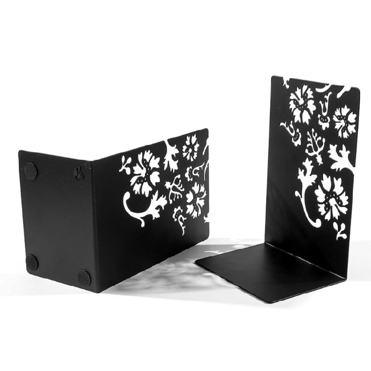 2Pieces Metal Book Ends for Desk and Shelf Hollow Flower Bookends Heavy Duty Bookends Slip Resistant Book Support