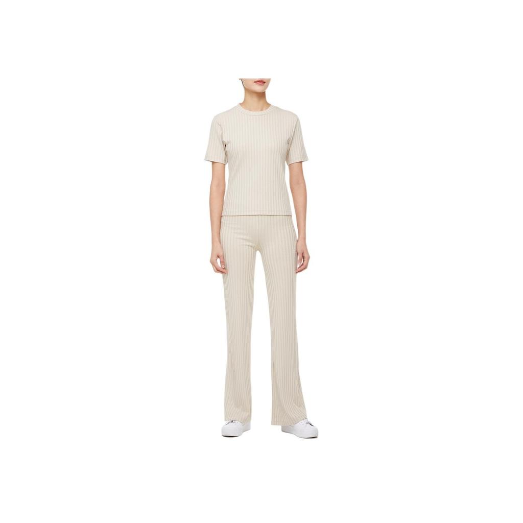 Calvin Klein Embroidered Logo Short Sleeve T-Shirt Women Tops Oat-Milk J220774-ACI
