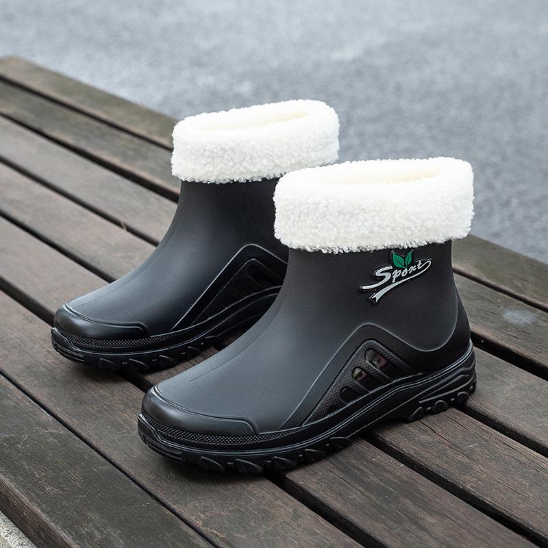 Short Rain Shoes Women's New Fashion Casual Thermal Shoes Overshoes Non-slip Velvet Student Rain Boots Water Shoes Women