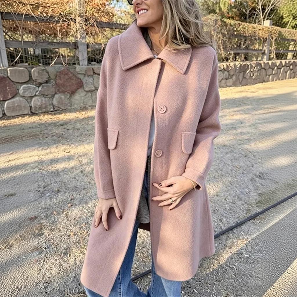 Women's New Arrival Casual Color Single-Breasted Wool Coat for Fall Winter