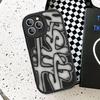 Coole Schwarze Graffiti Handyhülle Hartleder Für iPhone 16 15 14 13 12 Mini 11 14 Pro Max Xs X Xr 7 8 Plus Fundas