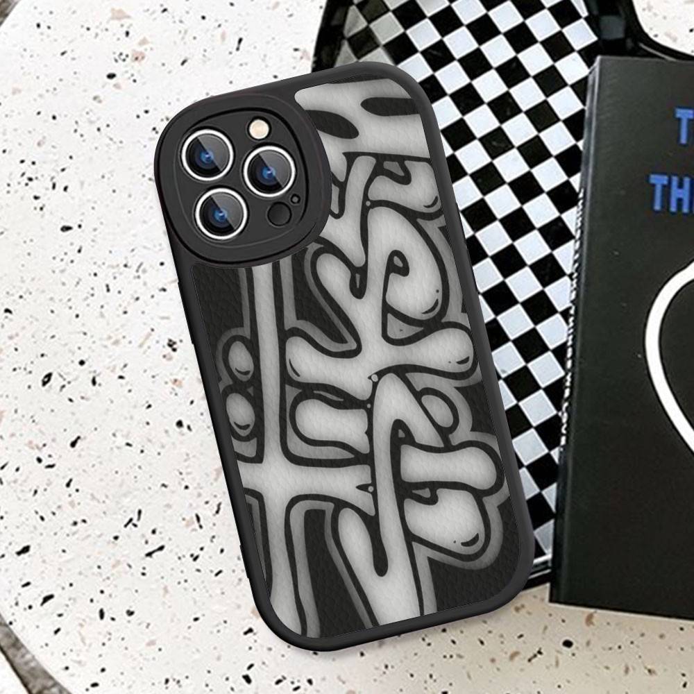 Coole Schwarze Graffiti Handyhülle Hartleder Für iPhone 16 15 14 13 12 Mini 11 14 Pro Max Xs X Xr 7 8 Plus Fundas