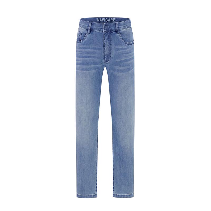 Navigare Men's Washed Cooling Antibacterial Straight Cropped Jeans