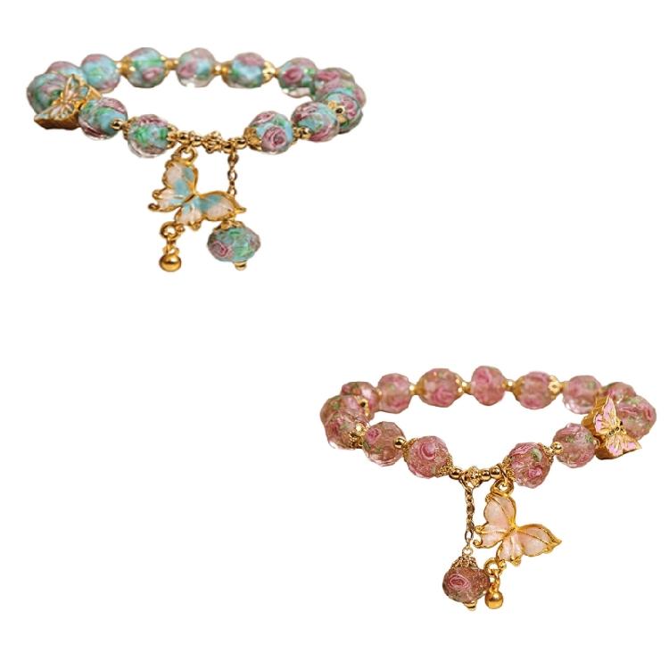 Glass Bead Butterfly Pendant Bracelet Rose Garden Design Offering Comfortable Beads Bracelet for Special Occasions