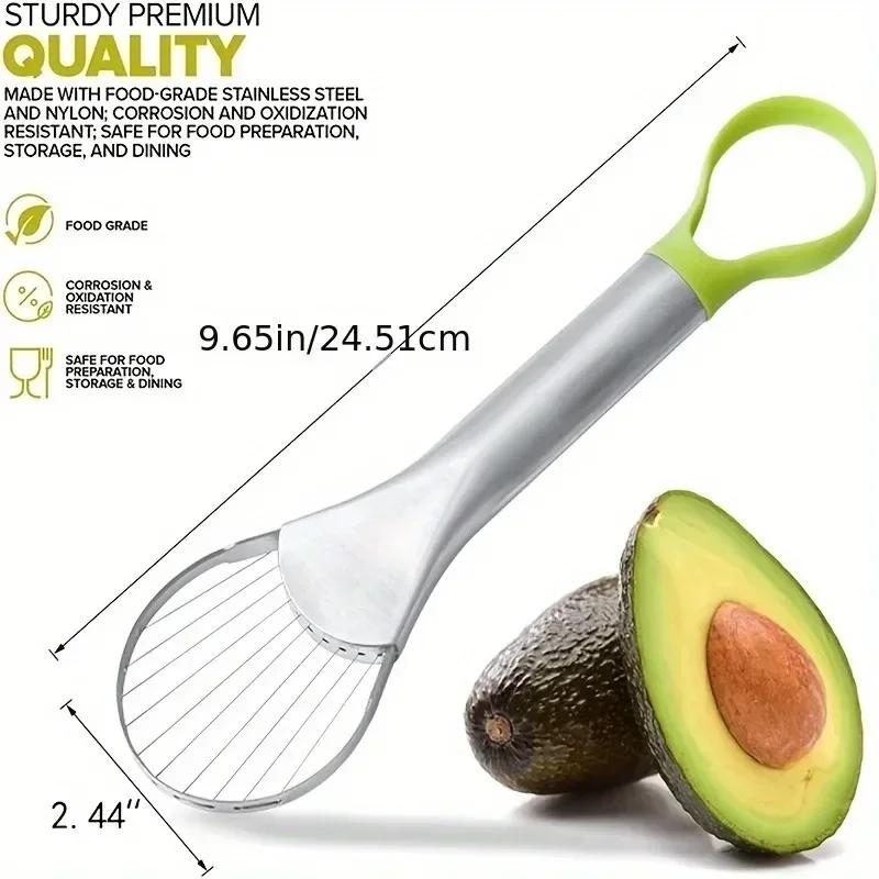 Dual Function Stainless Steel Avocado Tool 3-in-1 Slicer Corer Masher for Guacamole Prep Kitchen Gadget with Non Slip Grip