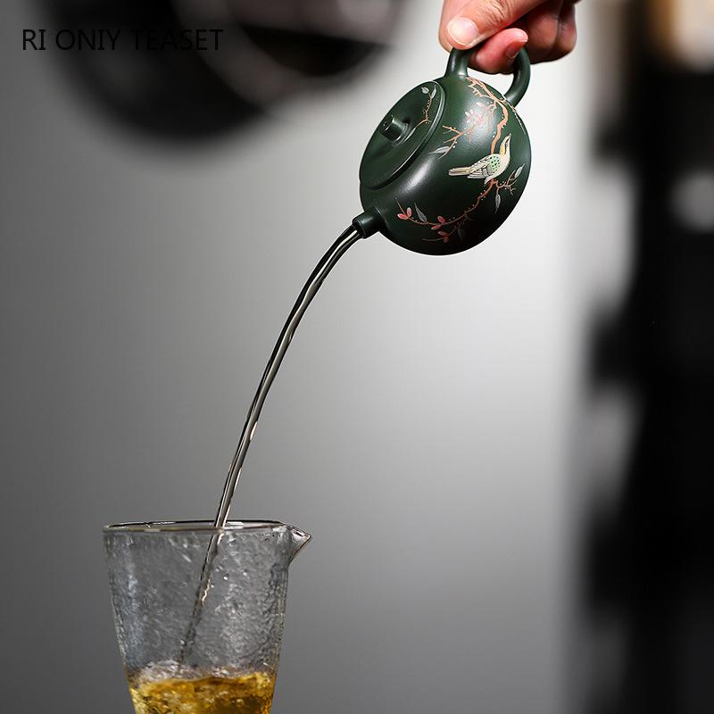 140ml Yixing Purple Clay Teapots Master Handmade Flower and Bird Tea Pot Raw Ore Green Mud Kettle Chinese Zisha Tea Set Gifts