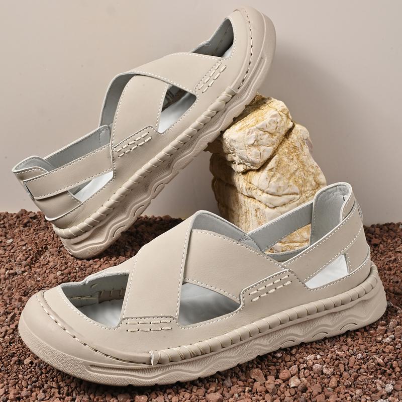 

Fashion Leather Fashion Casual Sandals Slip on Walking Shoes All-match Men s Luxury Sandals Breathable Mens Loafers Brand Beach Flats 38 коричневый