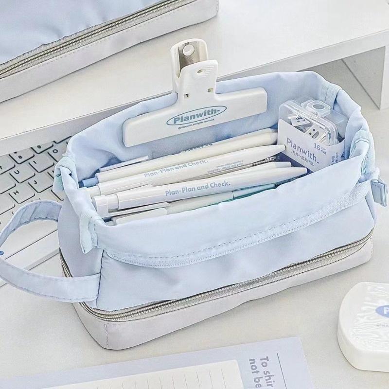 Creative Foldable Double-layer Pencil Case Student Minimalist Large Capacity Pencil Bags Portable Multi-function Storage Bag