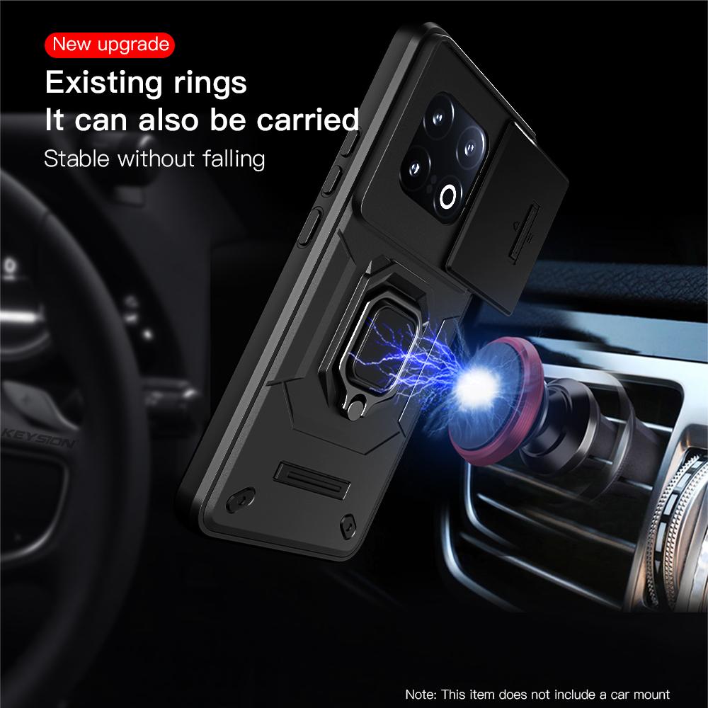 KEYSION Husă Armură Rezistentă la Șocuri pentru IQOO 13 5G Glisantă Push Pull Protecție Lentilă Cameră Inel Suport Acoperire Spate Telefon pentru IQOO 13 5G