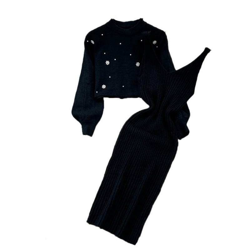 Loose knitted sweater two-piece women's clothing top autumn and winter new thin sweater set skirt