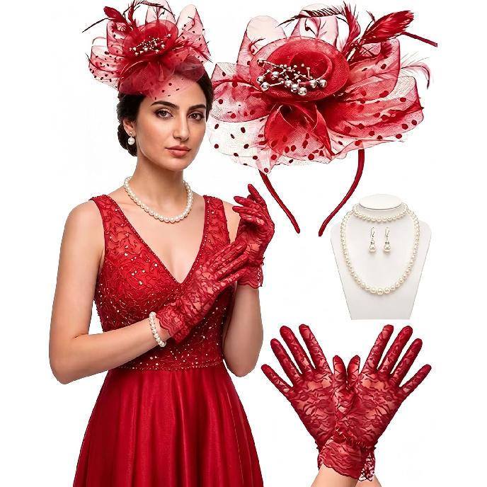 Fascinators Hat for Women Tea Party Fascinator Headband with Gloves Tea Party Accessories for Ladies