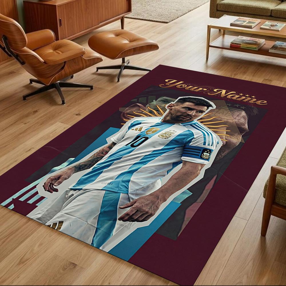 Football Messi Customize Your Name Floor Mat Design for Outdoor Study room Kitchen Decorate room Anti-slip Rug Office home decor Wedding Party Gift