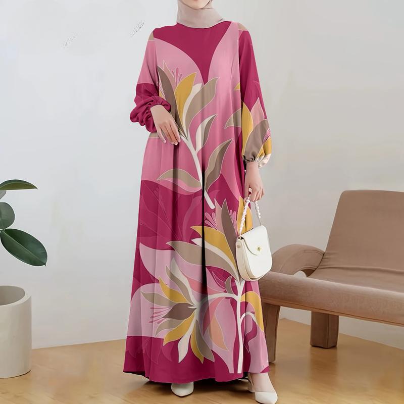 Muslim Wear, Elegant Style, For Women, Casual and Concise, Floral Print, Long Sleeve