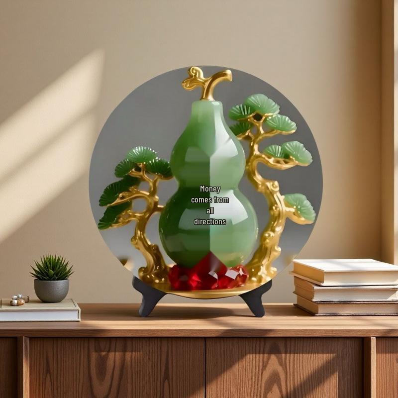 Eight Directions Wealth & Fortune Living Room Jade Gourd Decoration – Home Entryway Ornament